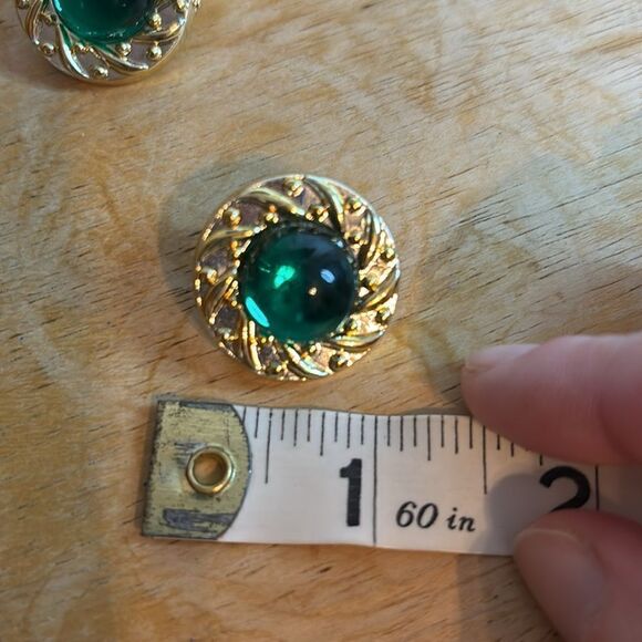 Light Gold tone and green stone acrylic clip on fashion statement earrings - Picture 6 of 6